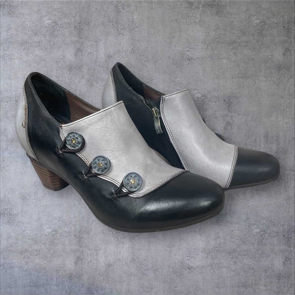 L'Artiste Greentea Gray/Black Leather Booties Womens 39 Steampunk Victorian Boho